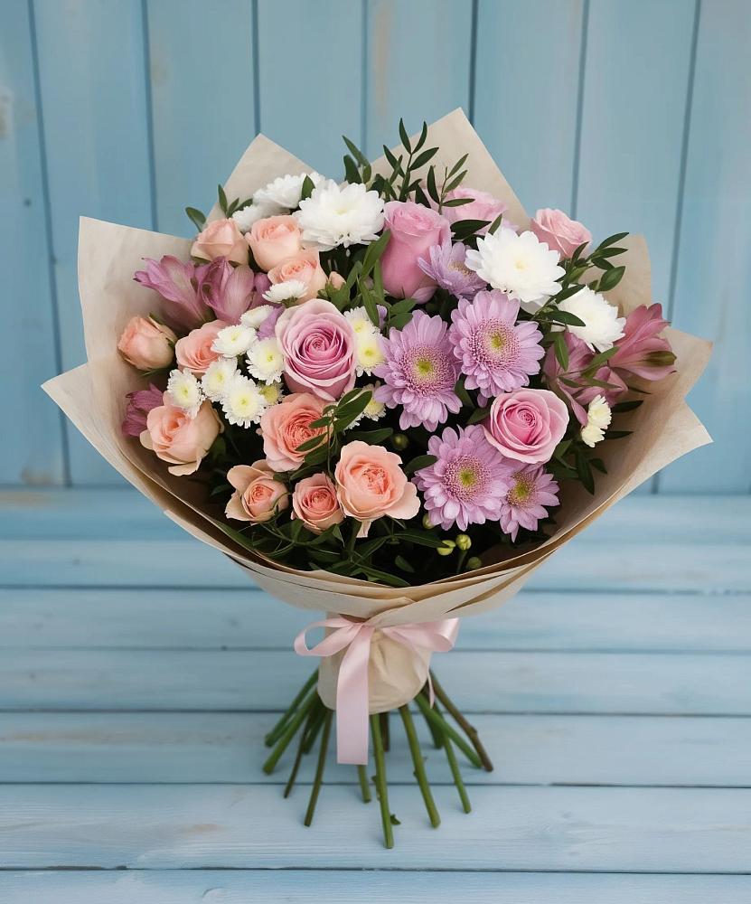 Букет цветов из: Хризантемы, Розы и Альстромерии в Правдинском