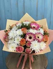 Букет цветов из:  Розы, Герберы и Хризантемы в Правдинском