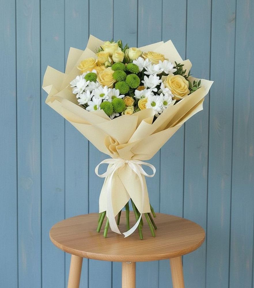 Букет цветов из: Хризантемы и Розы в Правдинском