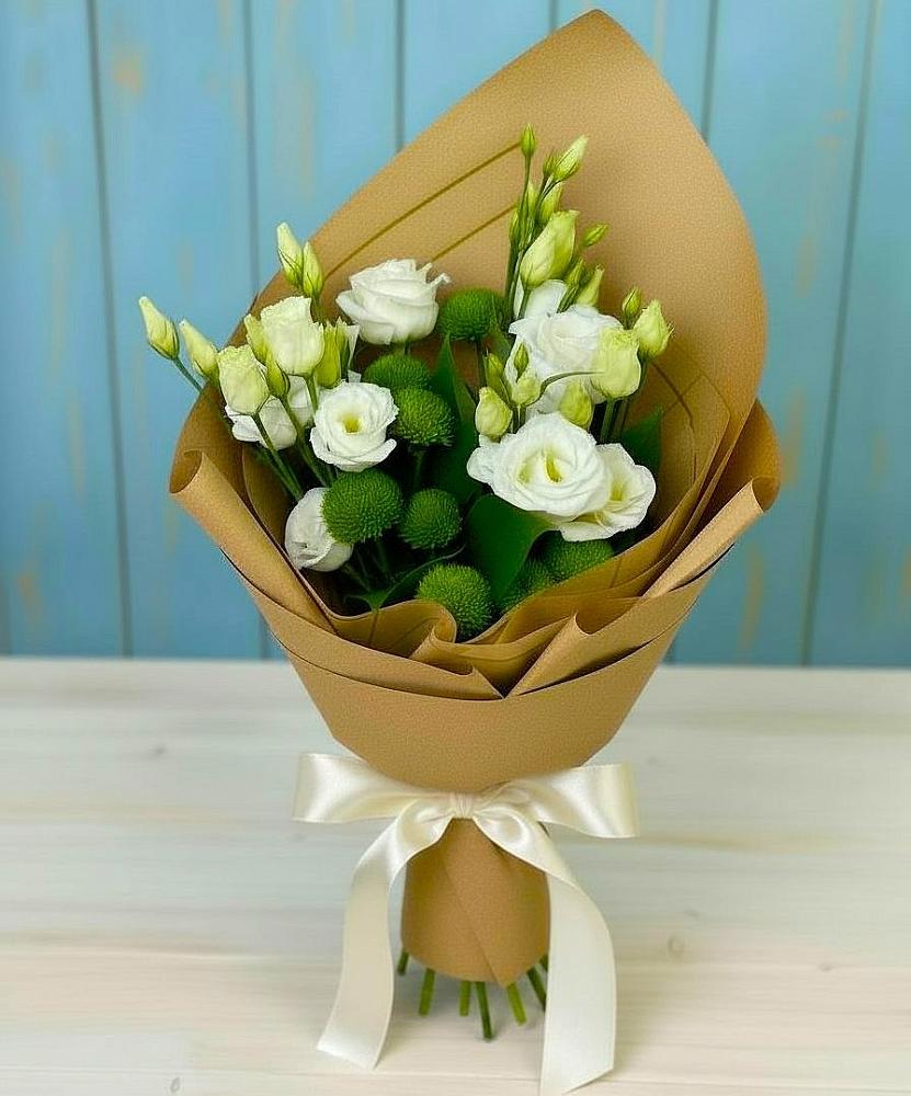 Букет цветов из: Хризантемы и Лизиантусы в Правдинском