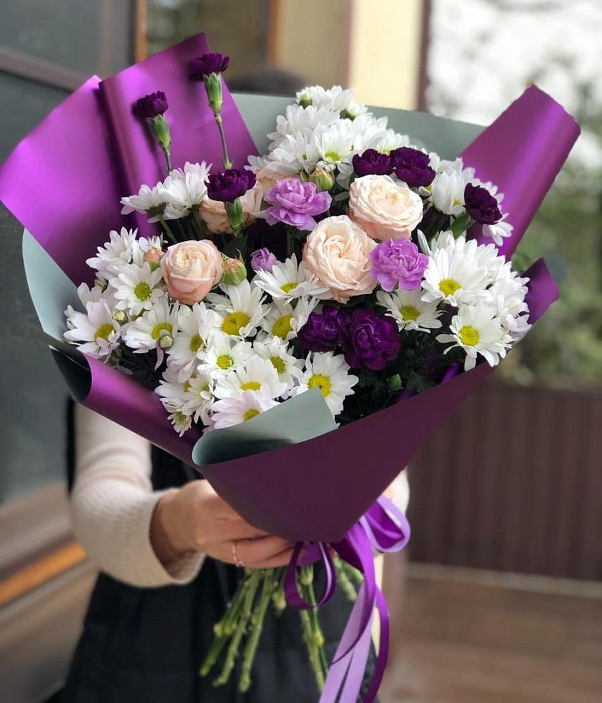 Букет цветов из: Хризантемы, Гвоздики и Розы в Правдинском