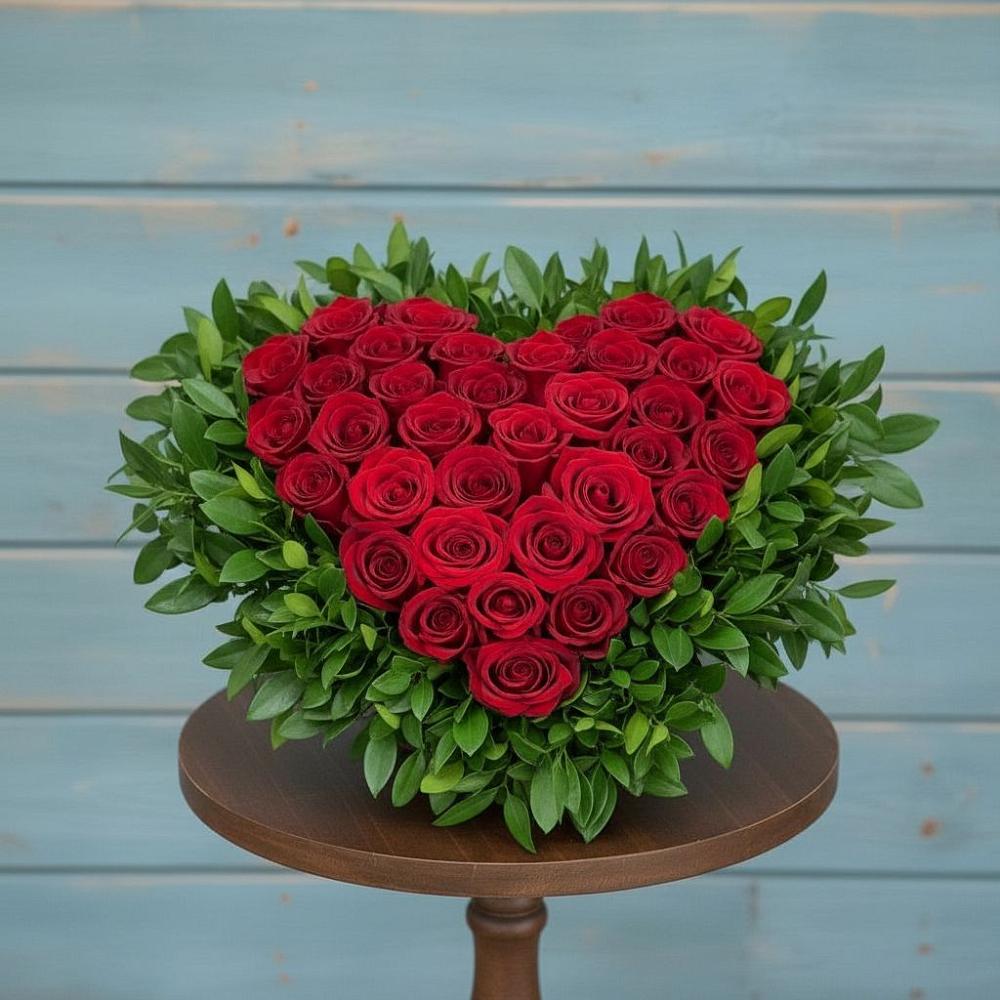 Цветочная композиция из Розы в виде сердца в Правдинском