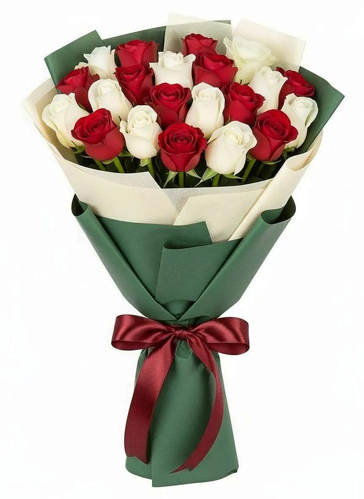 Букет Микс из красных и белых роз в Правдинском