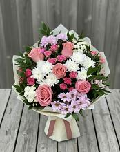 Букет цветов из:  Альстромерии, Гвоздики, Розы и Хризантемы в Правдинском
