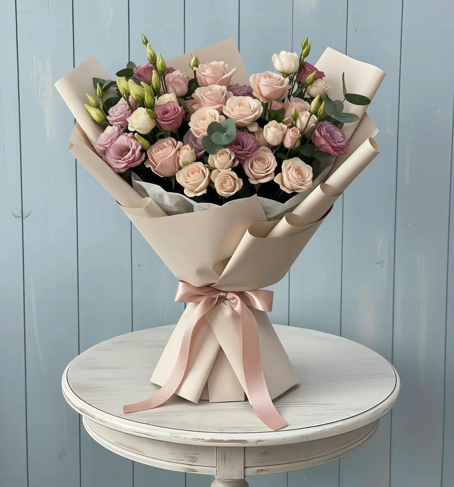 Букет цветов из: Розы и Лизиантусы в Правдинском