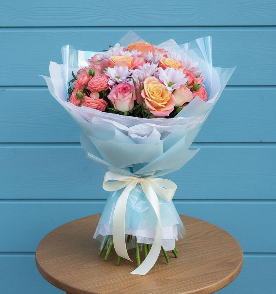 Букет цветов из: Хризантемы и Розы в Правдинском